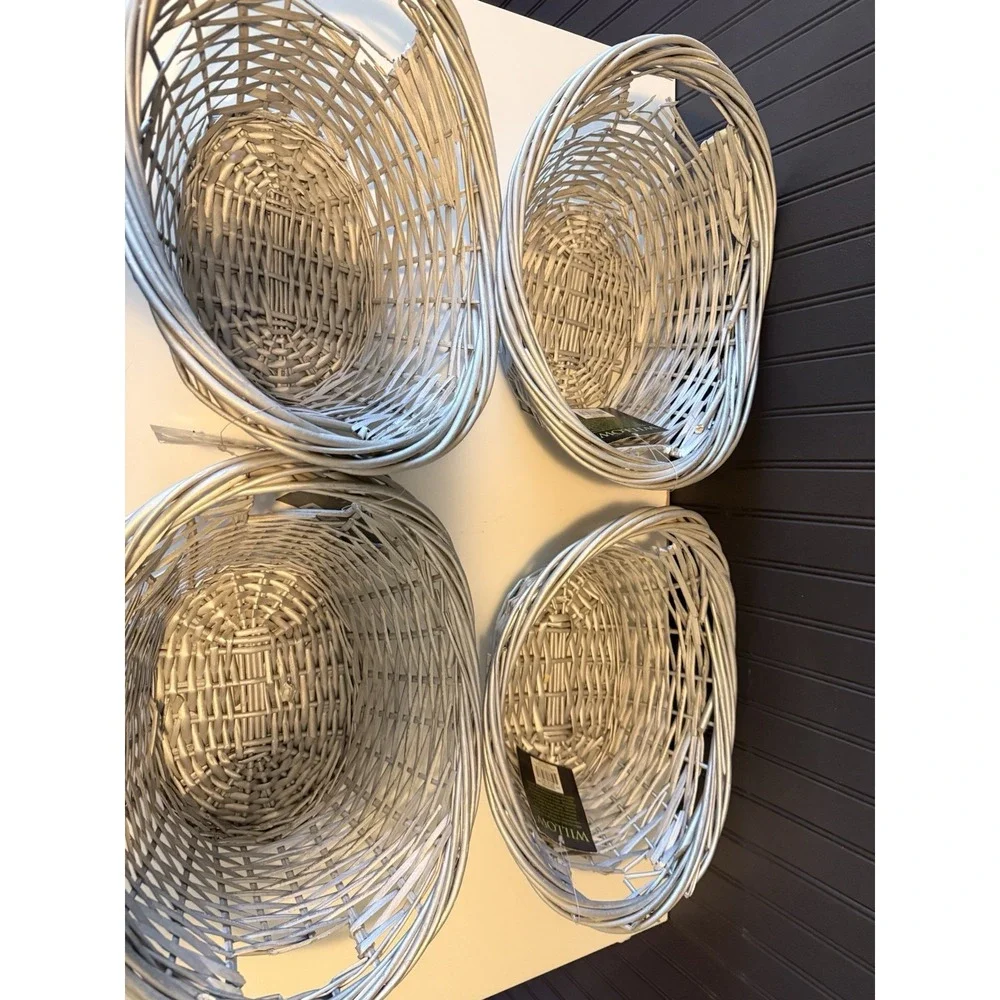 wicker baskets vintage  Silver Set Of 4